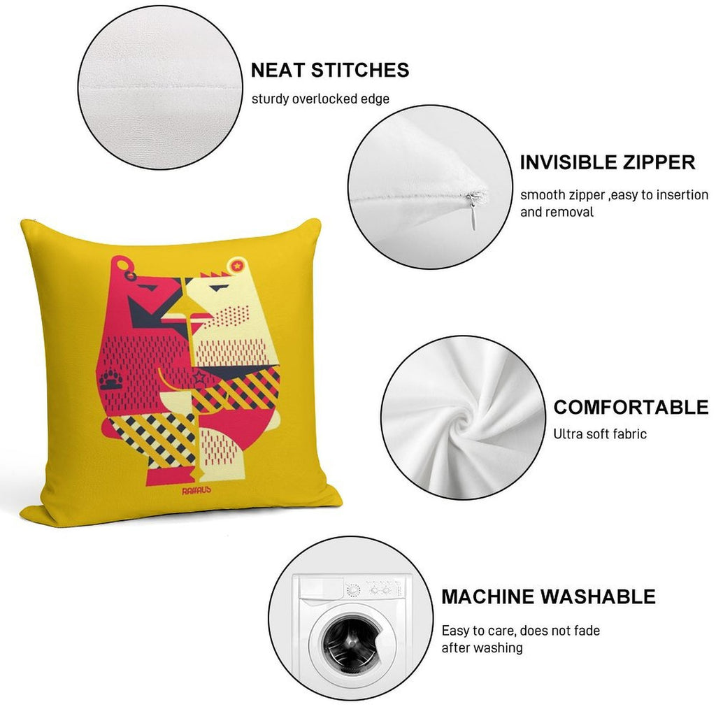 Two Bears Soft Washable Throw Pillow