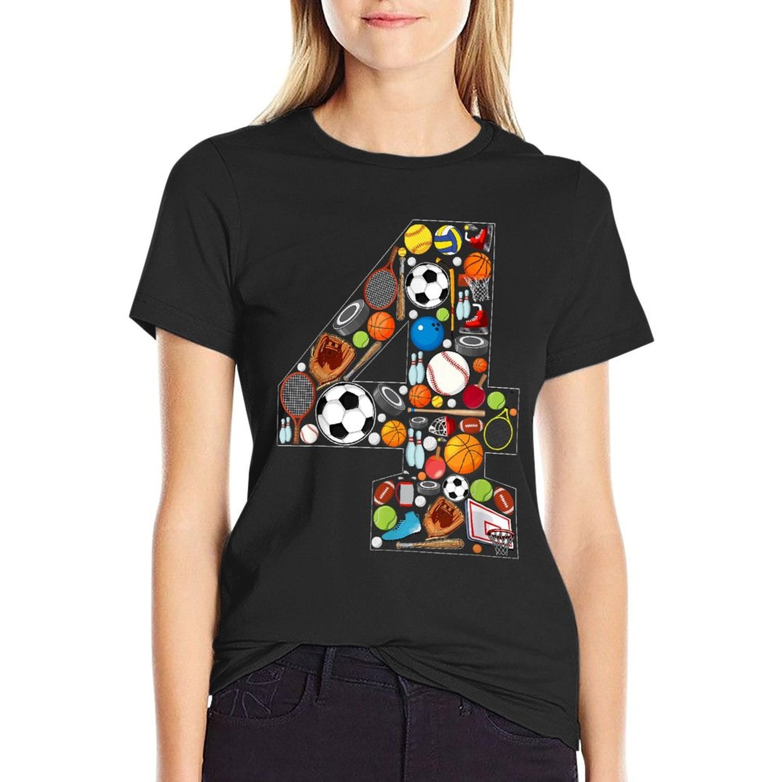 4th Birthday Sports Theme 4 Year Old Boy Girl Birthday  Relaxed-fit T-Shirt