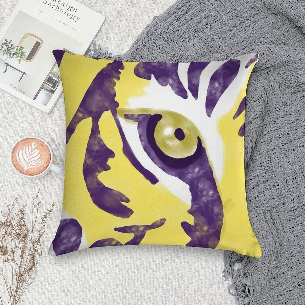 Purple And Gold Watercolor Tiger Artwork Soft Ultra-Soft Texture Throw Pillow