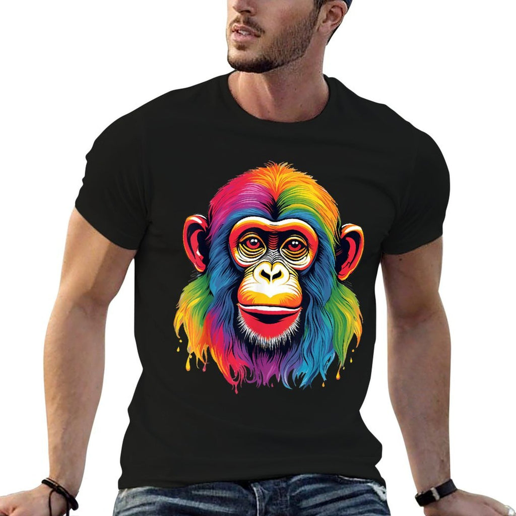Awesome Monkey With Glasses Face Animal Lover Cool Rainbow  Summer-ready Fabric T-Shirt