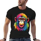 Awesome Monkey With Glasses Face Animal Lover Cool Rainbow  Summer-ready Fabric T-Shirt