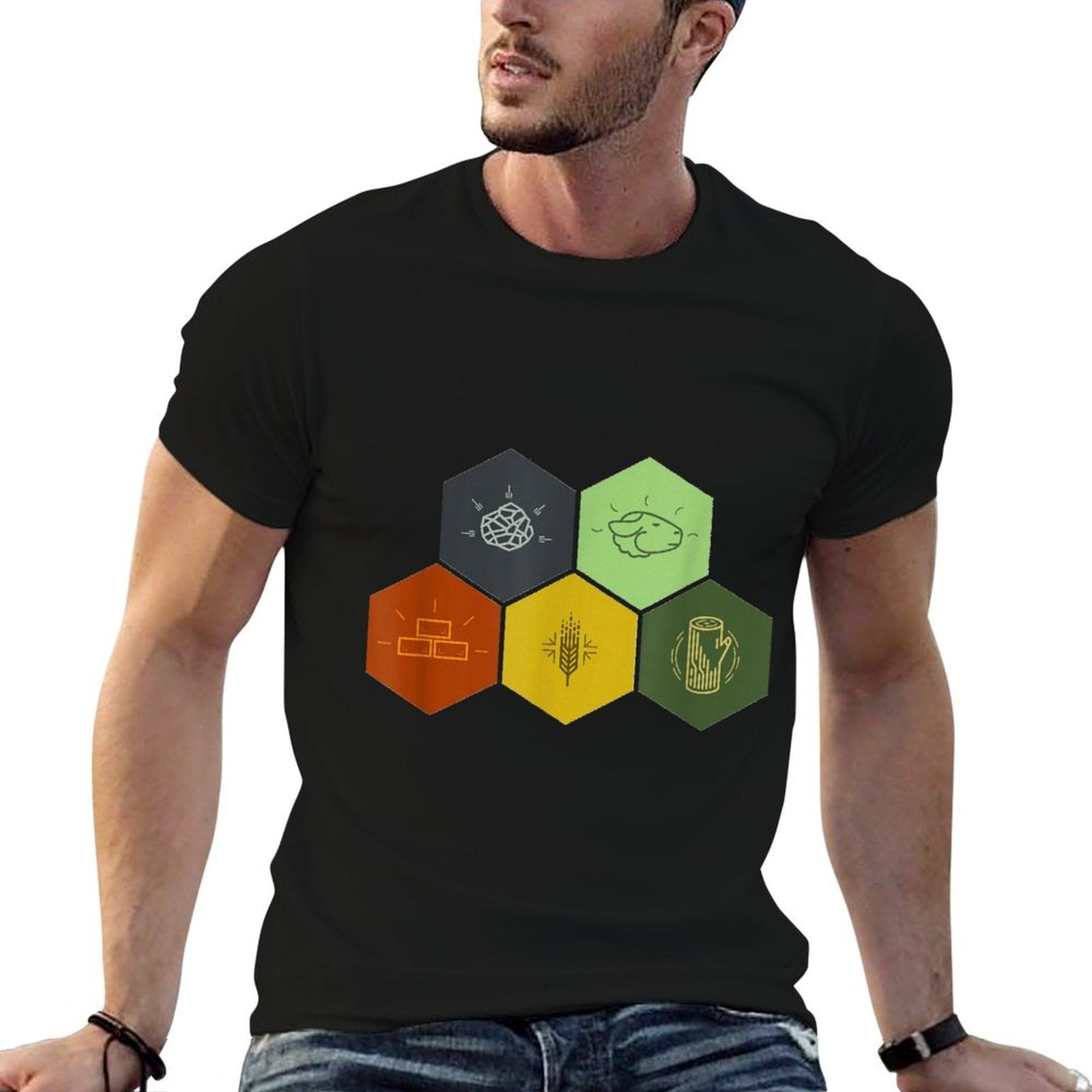 Brick, Wood, Rock, Wheat,  Sheep  Board Game Geek  Polyester Blend T-Shirt