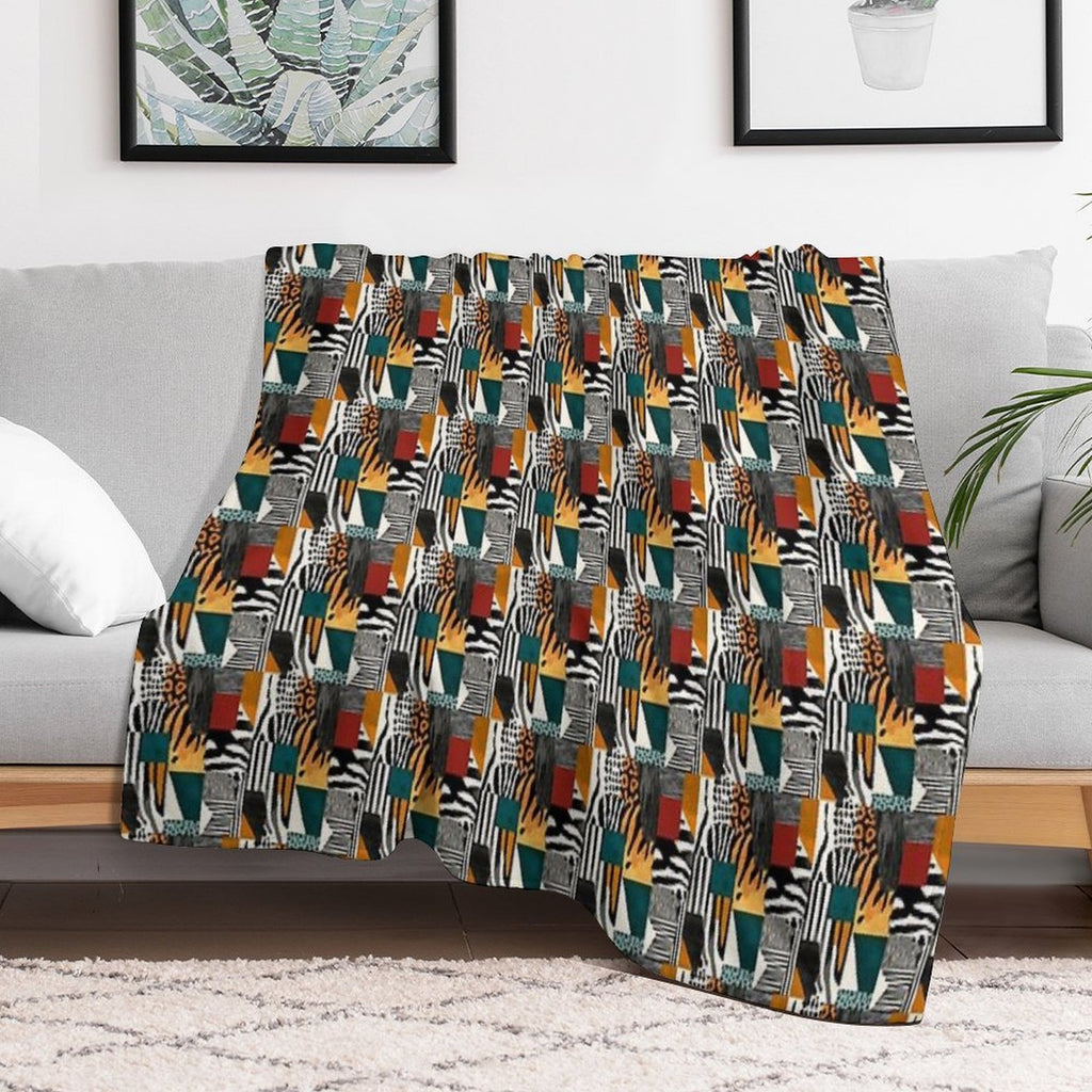 Textile Collage of Wild Prints Durable Throw Blanket