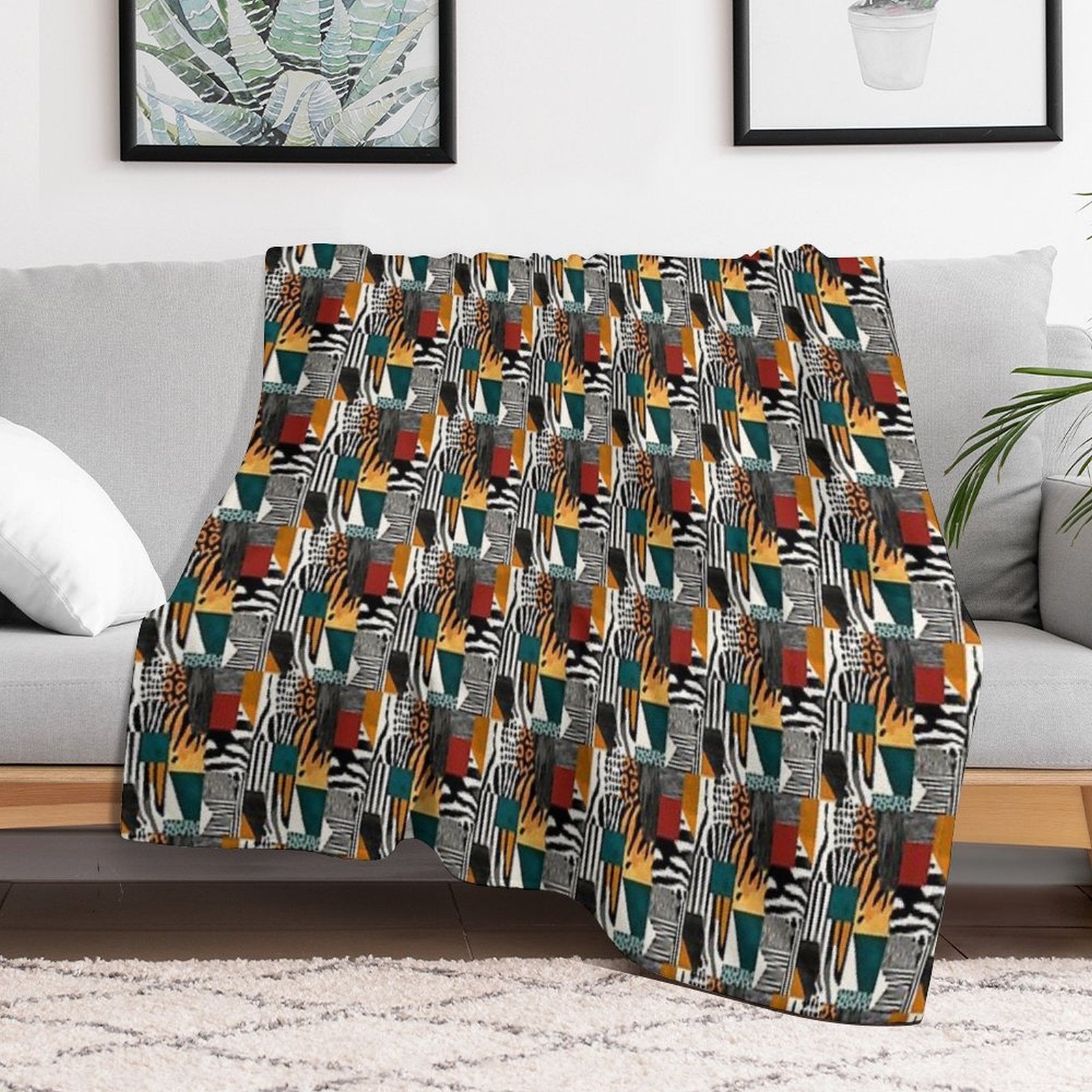 Textile Collage of Wild Prints Durable Throw Blanket