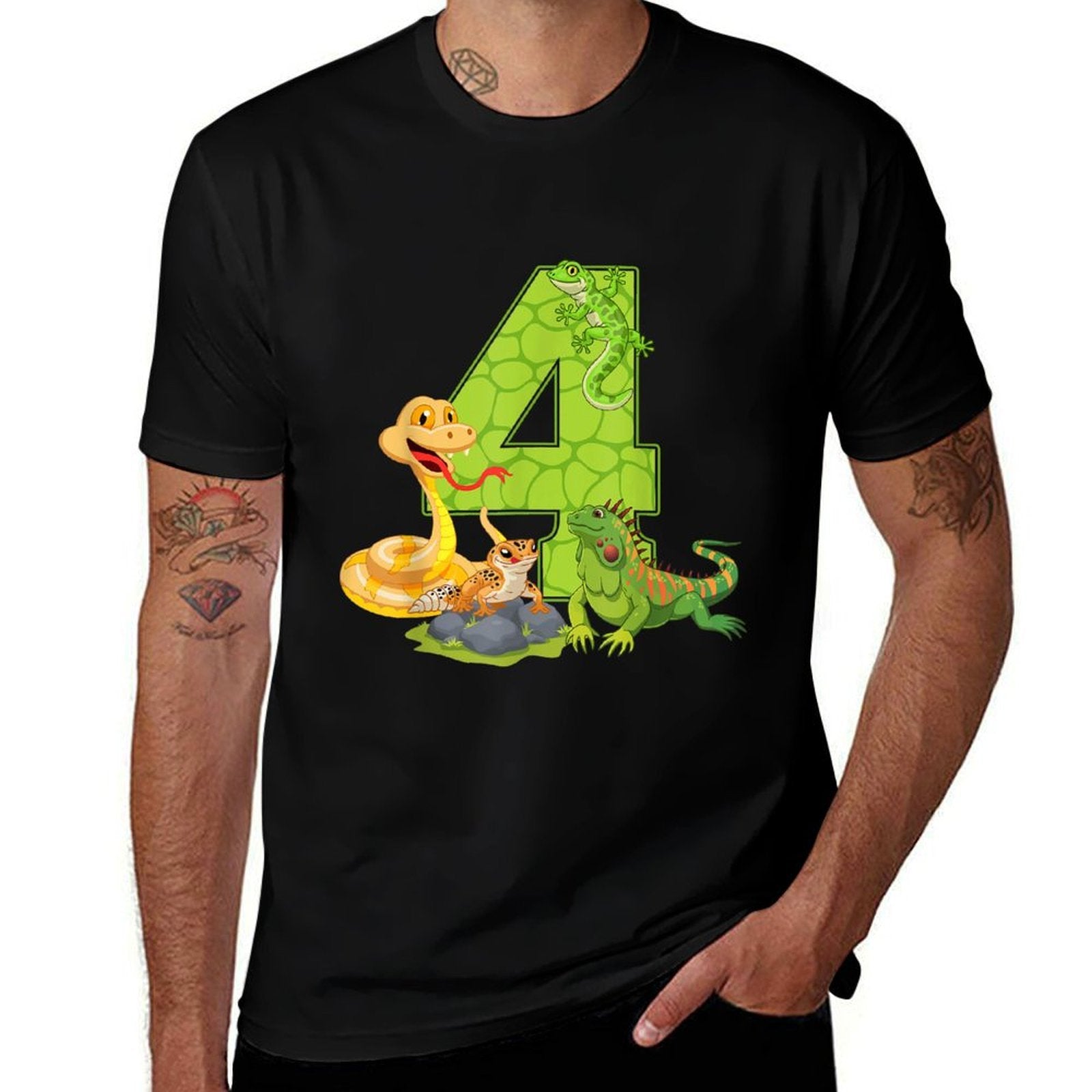 4th Birthday Snake Lizard Reptile 4 Year Old Birthday Party  Odor-resistant T-Shirt