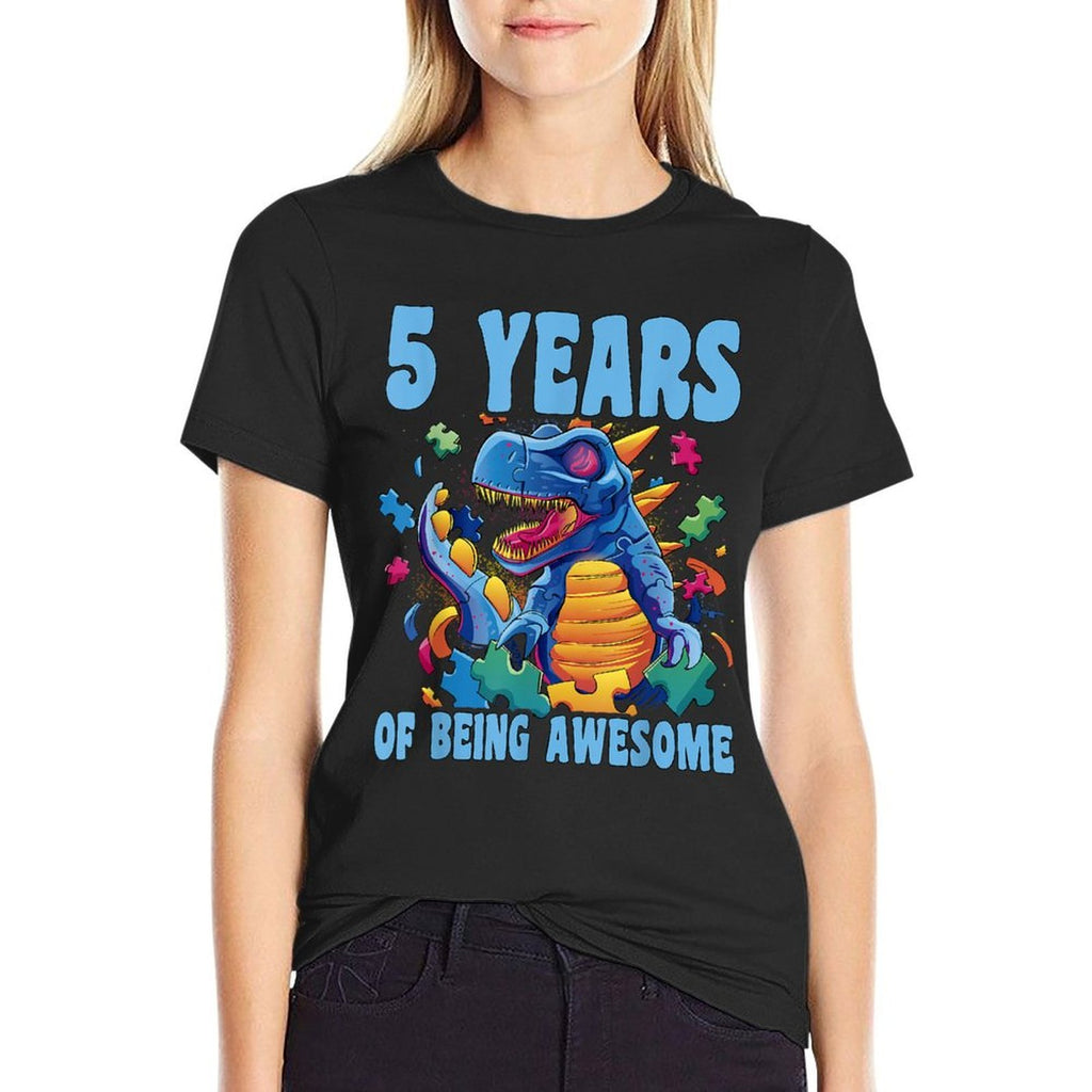 Happy 5 Birthday 5 Year Old Autistic Autism 5th Birthday  Cotton T-Shirt