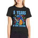 Happy 5 Birthday 5 Year Old Autistic Autism 5th Birthday  Cotton T-Shirt