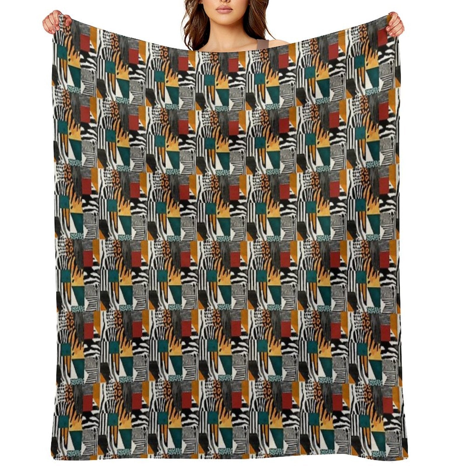 Textile Collage of Wild Prints Durable Throw Blanket