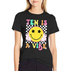 Ten Is A Vibe Groovy 10 Year Old 10th Birthday  Polyester Blend T-Shirt
