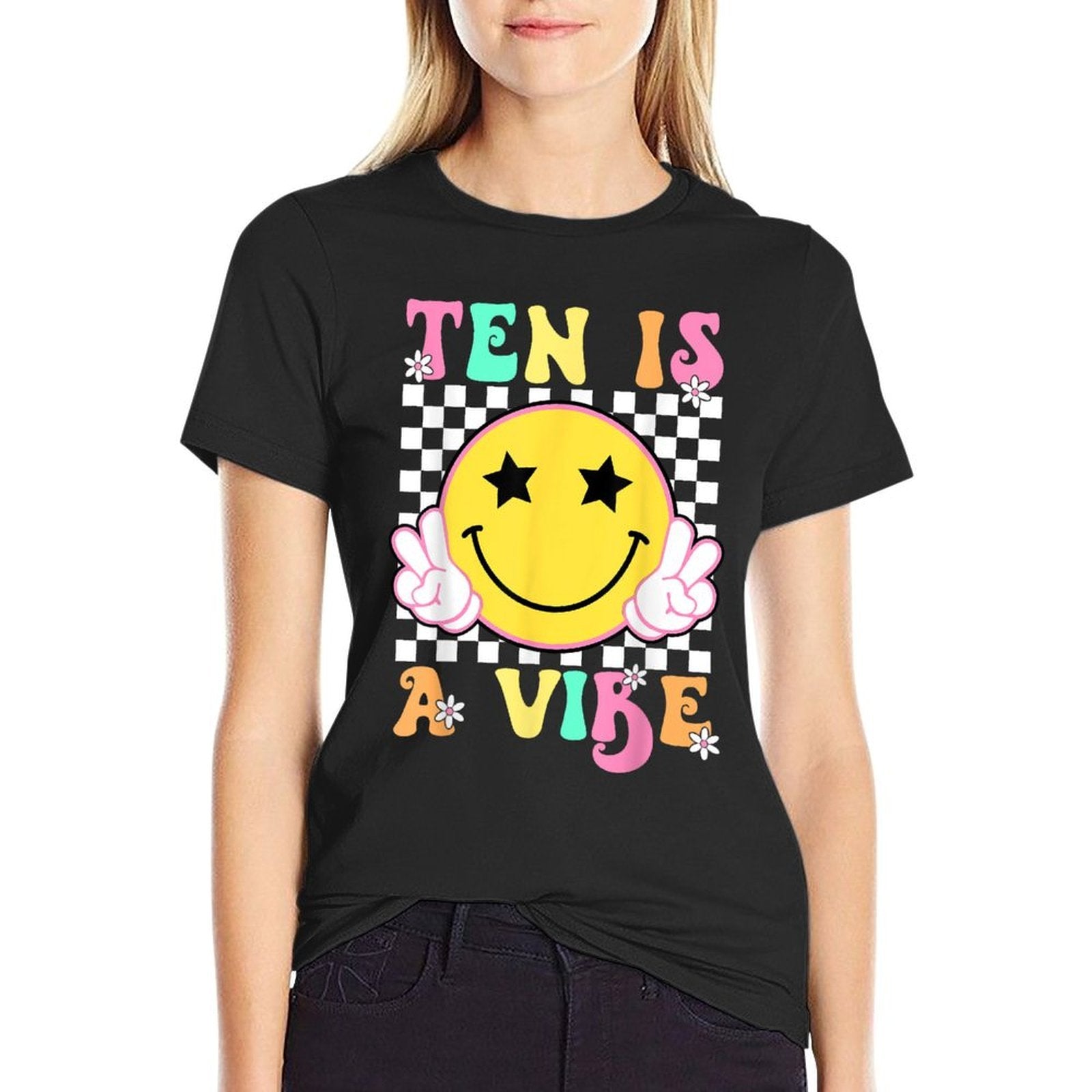Ten Is A Vibe Groovy 10 Year Old 10th Birthday  Polyester Blend T-Shirt