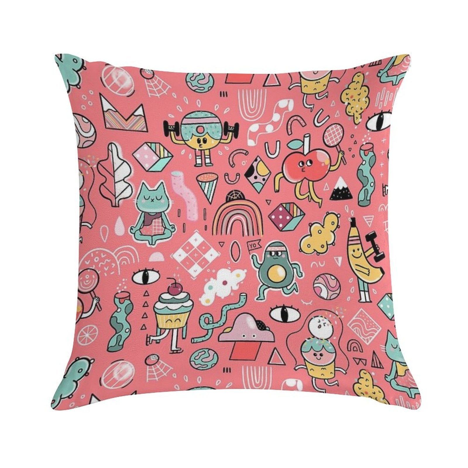 Funny Crazy Avocado, Banana, Ice Cream, Apple, Cat, Cupcake. Fitness Food. Soft Style Accent Throw Pillow