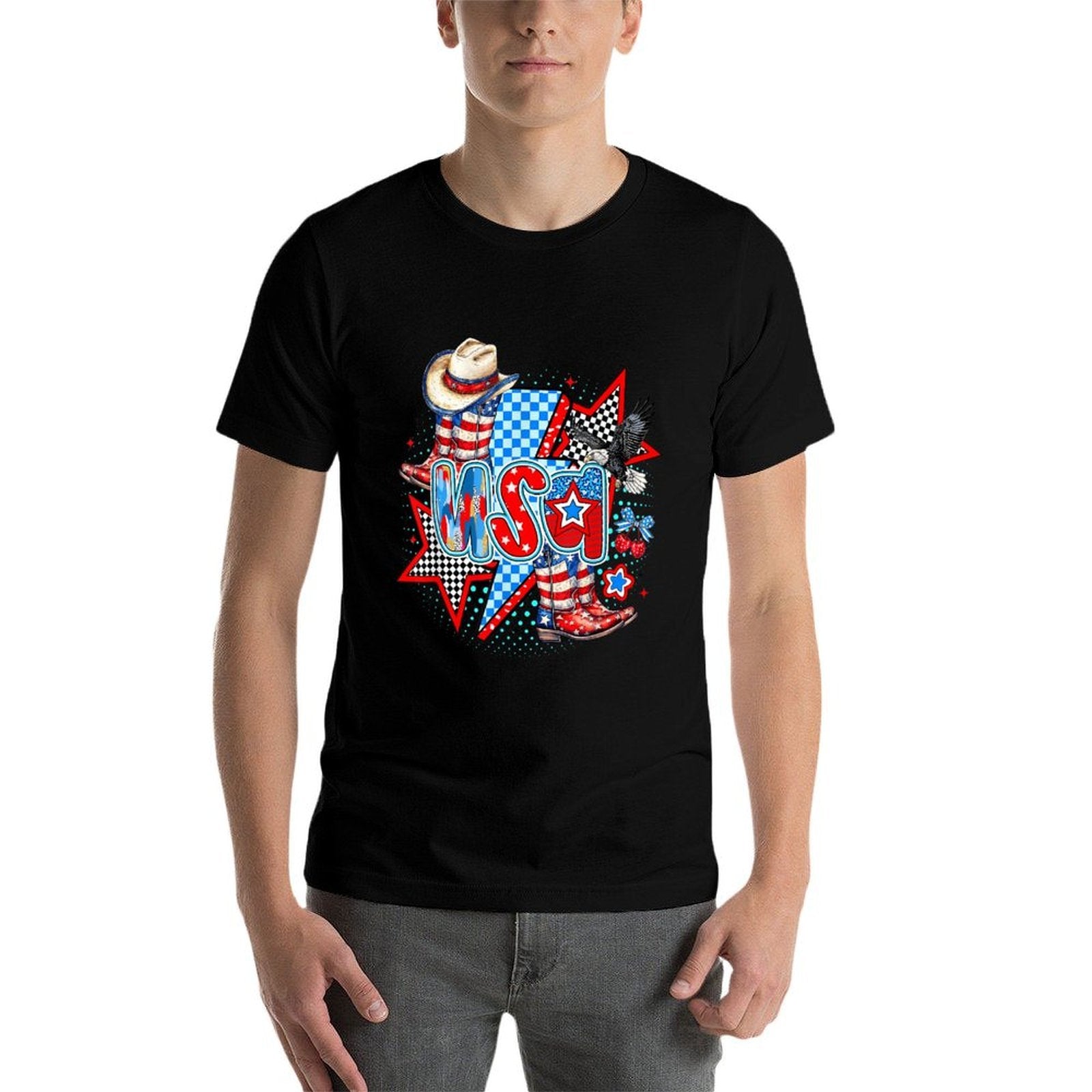 Retro USA Cowboy Boots Western Patriotic 4th of July  Vintage-inspired T-Shirt
