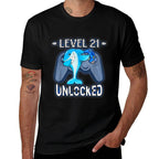 Level 21 Unlocked - Funny Dabbing Shark Gamer 21st Birthday  Trendy Pattern T-Shirt