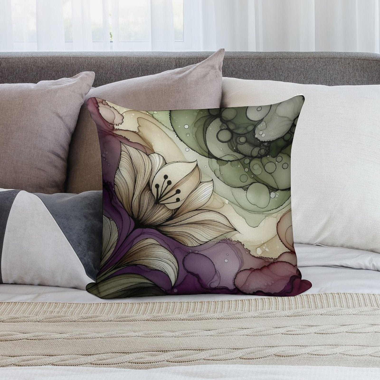 Modern Floral Abstract Tulip Soft Short Plush Fabric Throw Pillow
