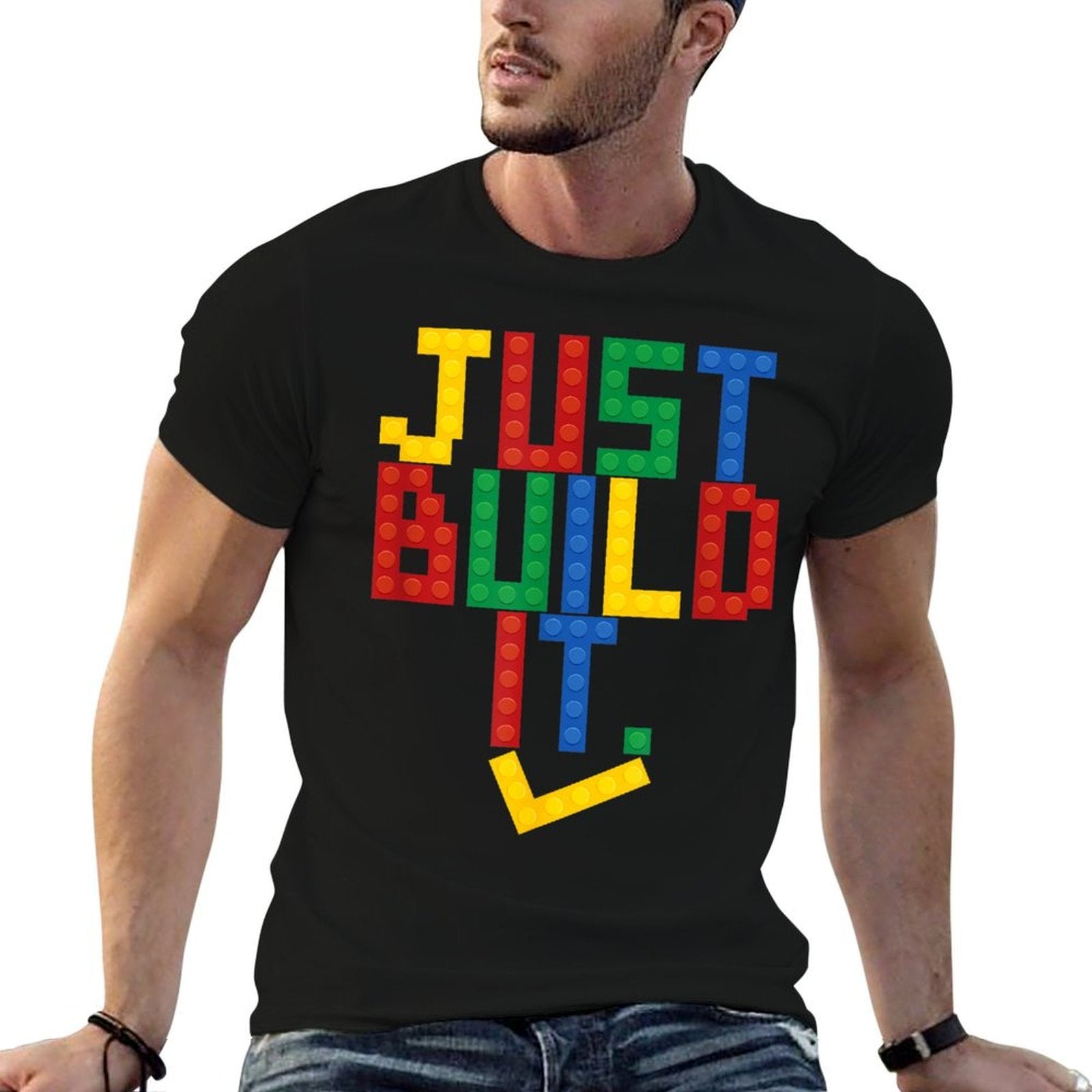 Just Build It Master Builder Building Block Boys Girls  Rolled Sleeves T-Shirt
