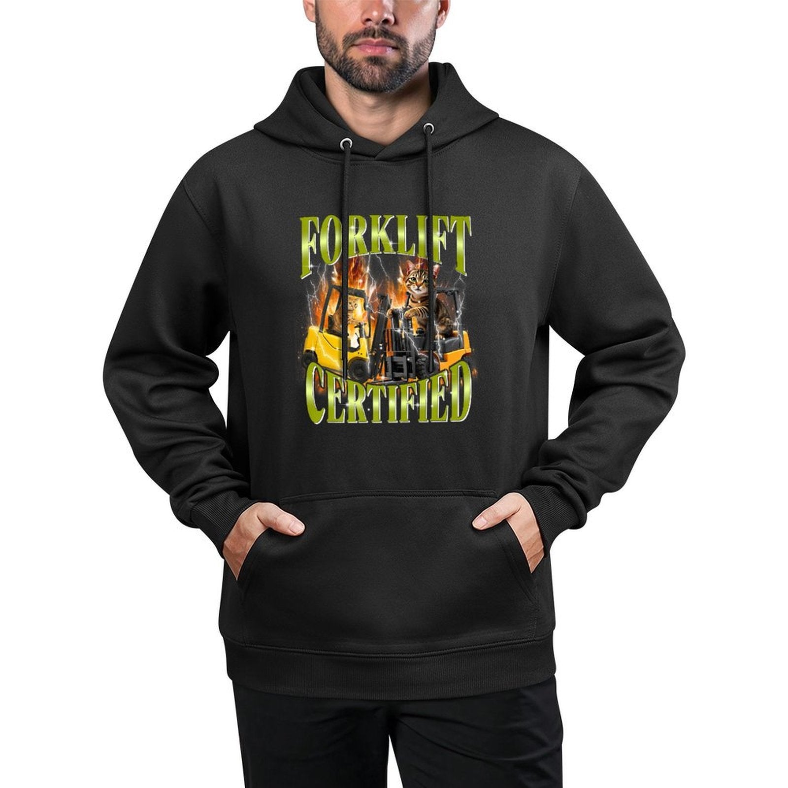 Forklift Certified 90s Graphic Cat Meme Forklift Cat Driver Premium Layering Staple Hoodie