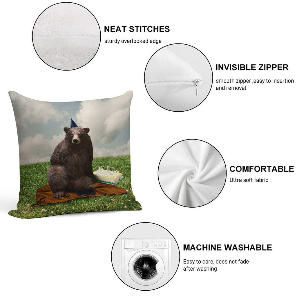 Birthday Bear Soft Skin-Friendly Throw Pillow