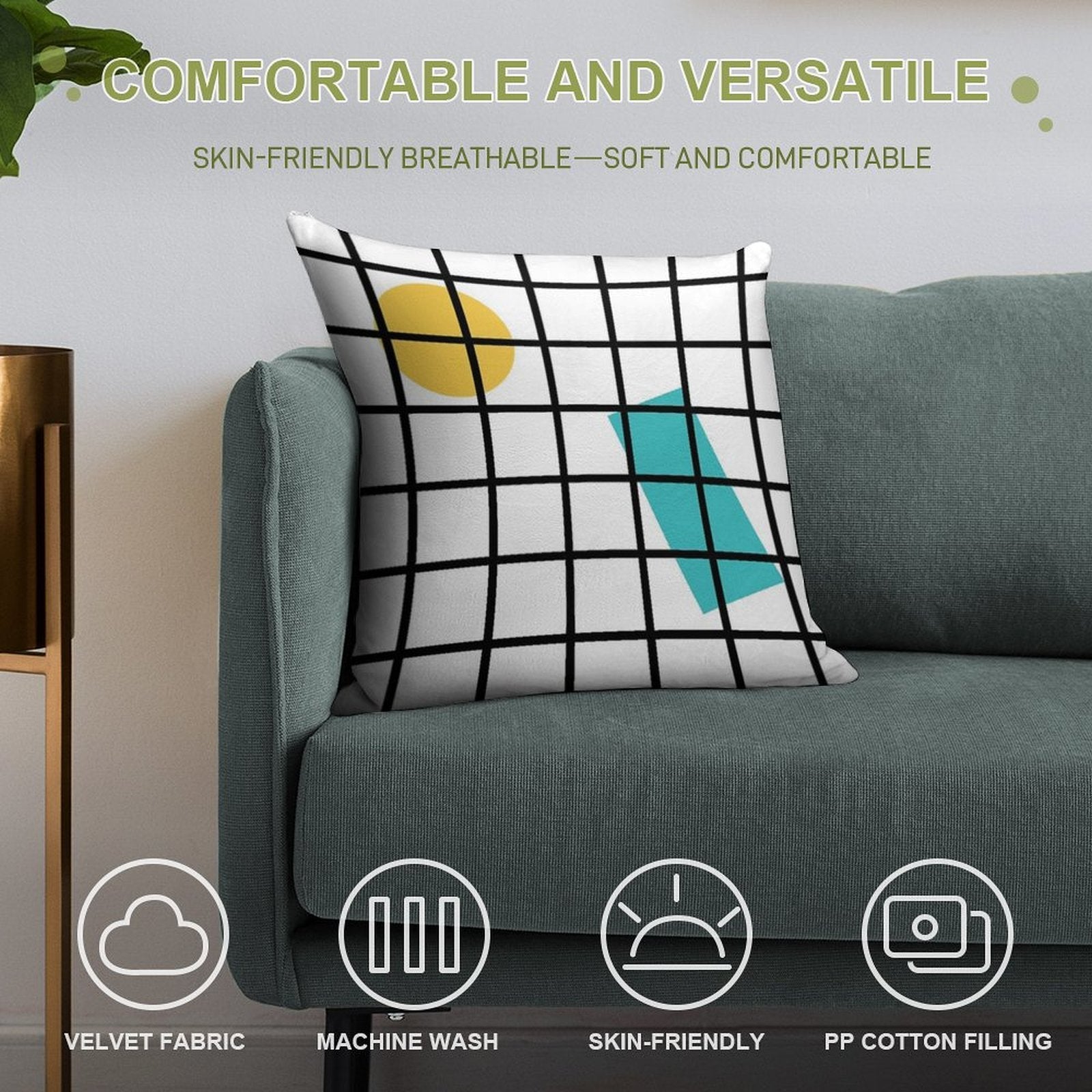 Cute Memphis Grid Soft Reinforced Edging Throw Pillow