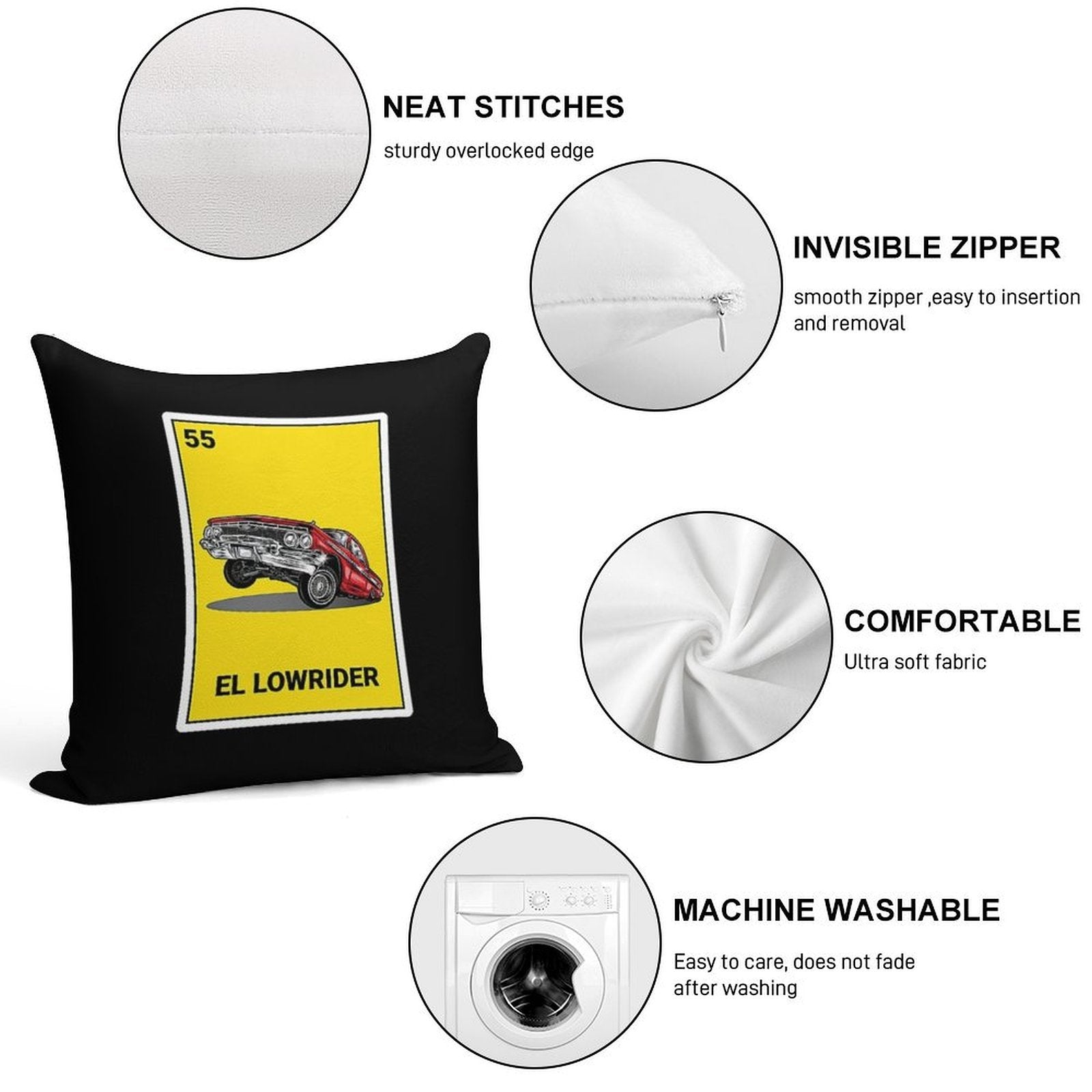 El Lowrider Chicano Soft Reinforced Edging Throw Pillow