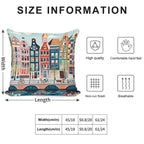 Amsterdam Canal Poster - Colorful Houses And Buildings Illustration Soft Gift Ready Throw Pillow