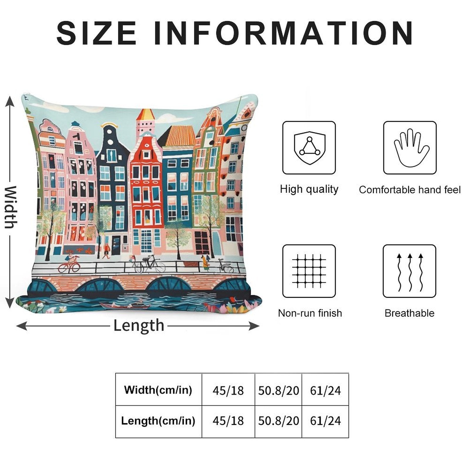Amsterdam Canal Poster - Colorful Houses And Buildings Illustration Soft Gift Ready Throw Pillow