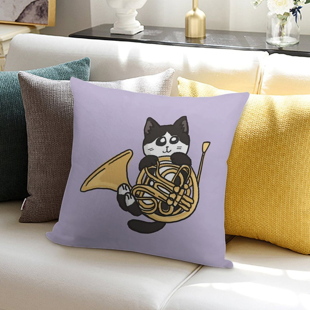French Horn Tuxedo Cat Soft Easy Maintenance Throw Pillow