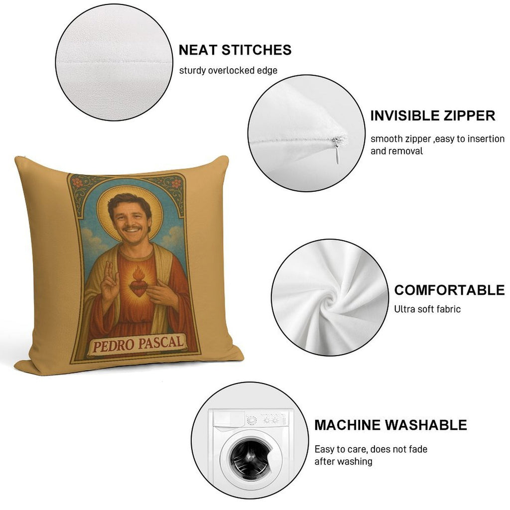 Saint Pedro Pascal – Protector of Chaotic Good Vibes Soft Hidden Zipper Throw Pillow