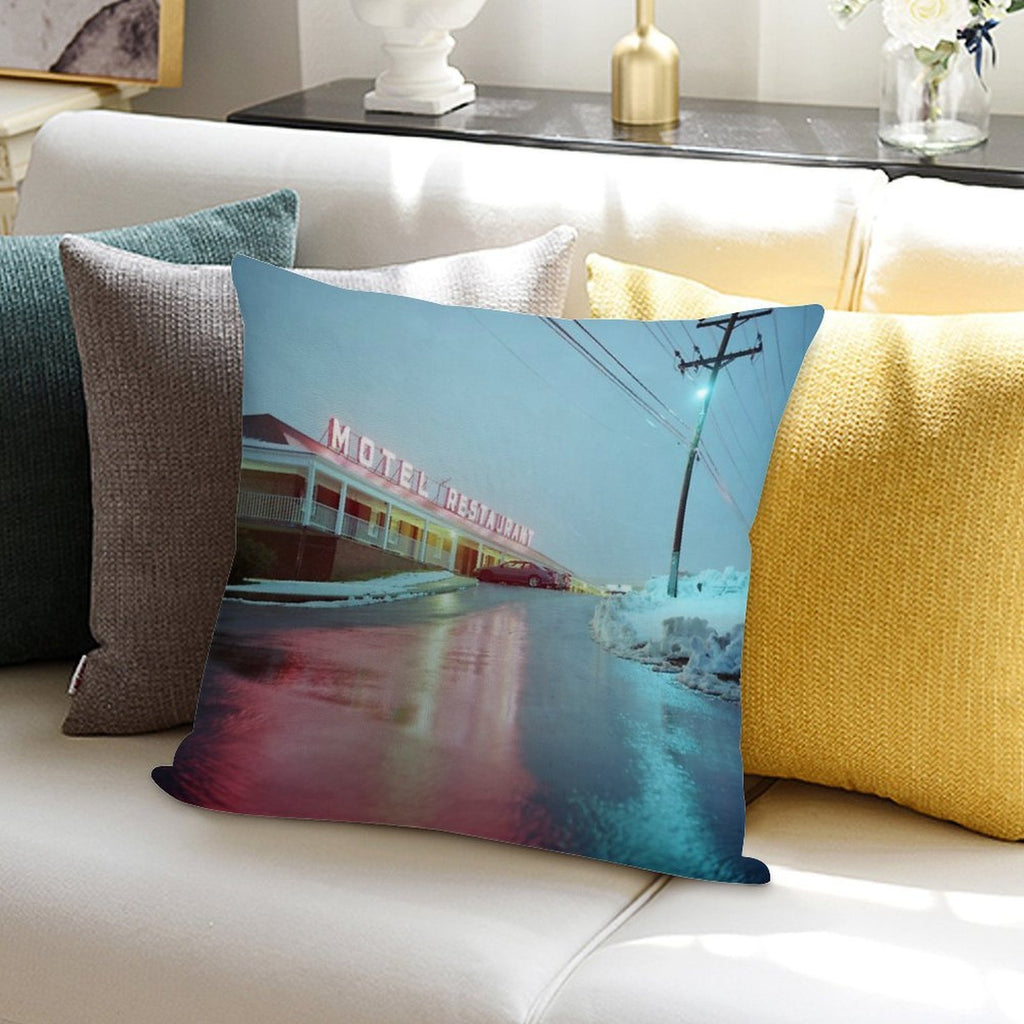 Rainy Motel Lights Soft Skin-Friendly Throw Pillow