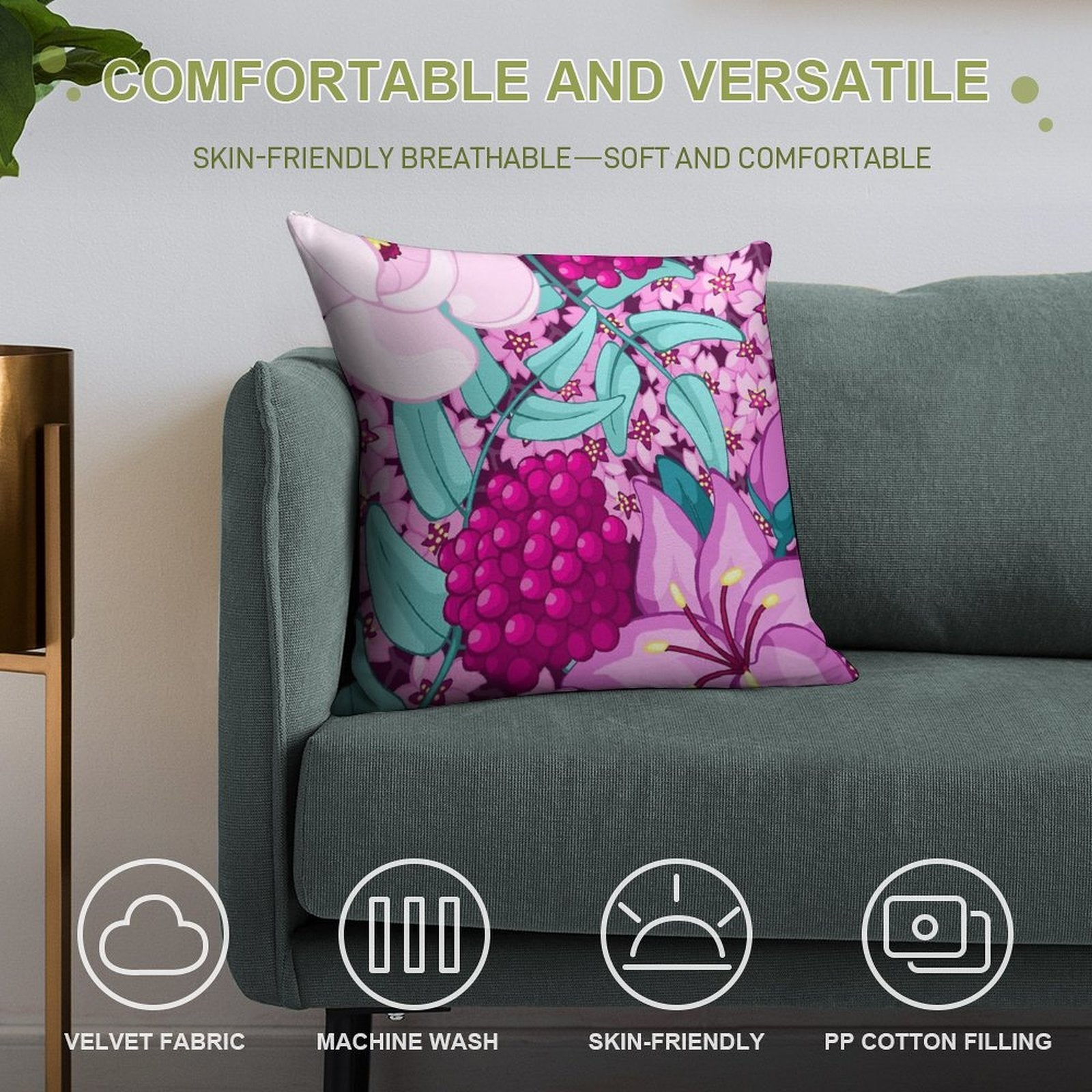 Feminine Florals Soft Washable Throw Pillow