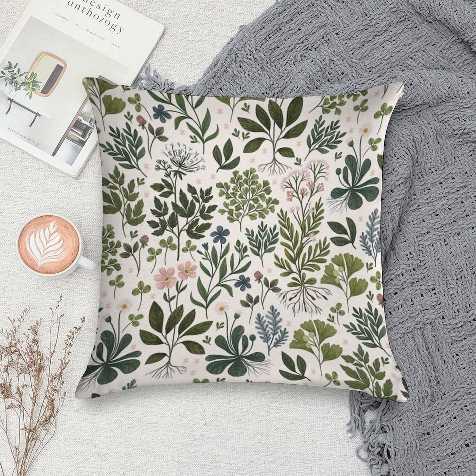 Herbarium Bright Soft Shrink-Resistant Throw Pillow
