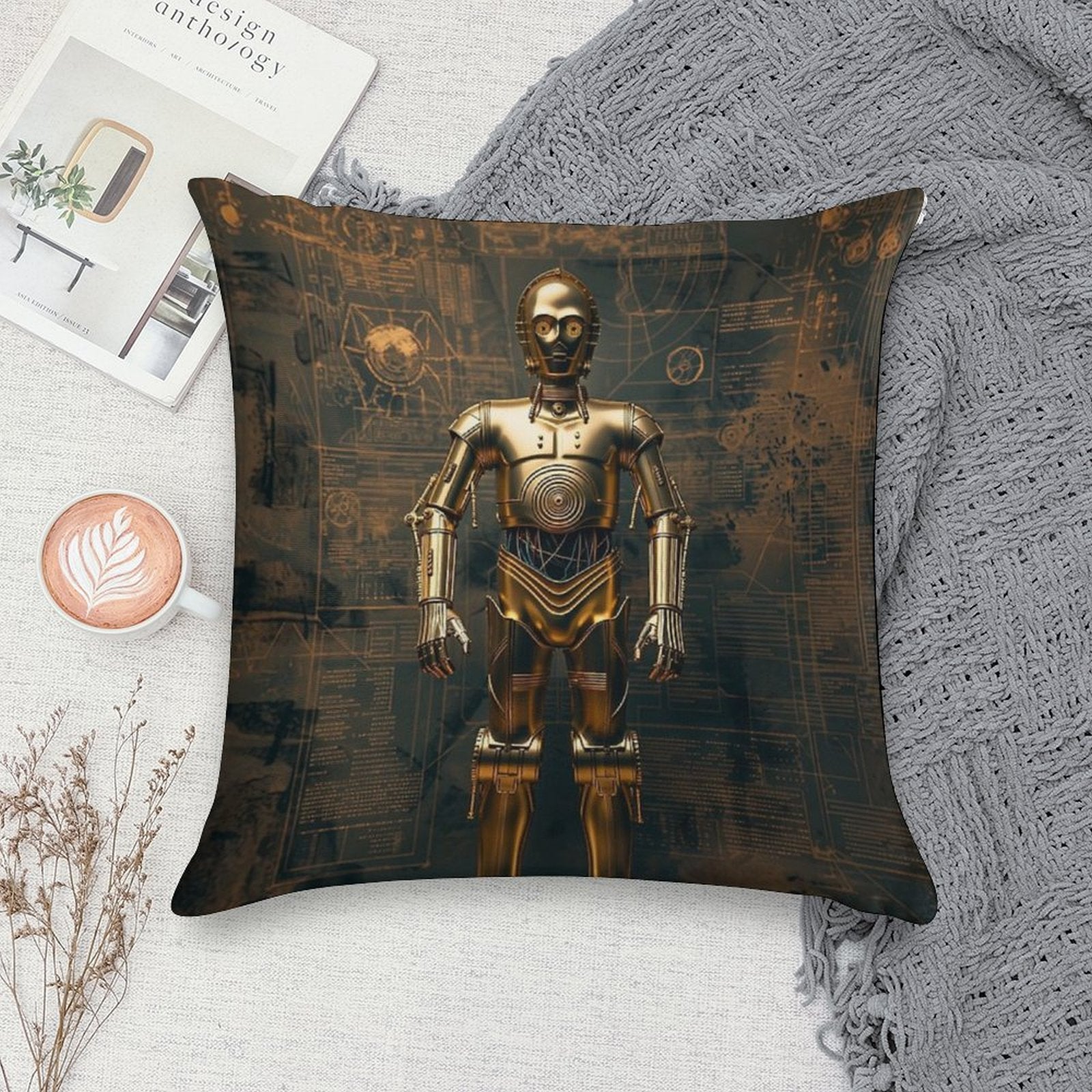 C3P0 Droid Star Wars Fan Art Soft Luxury Feel Throw Pillow