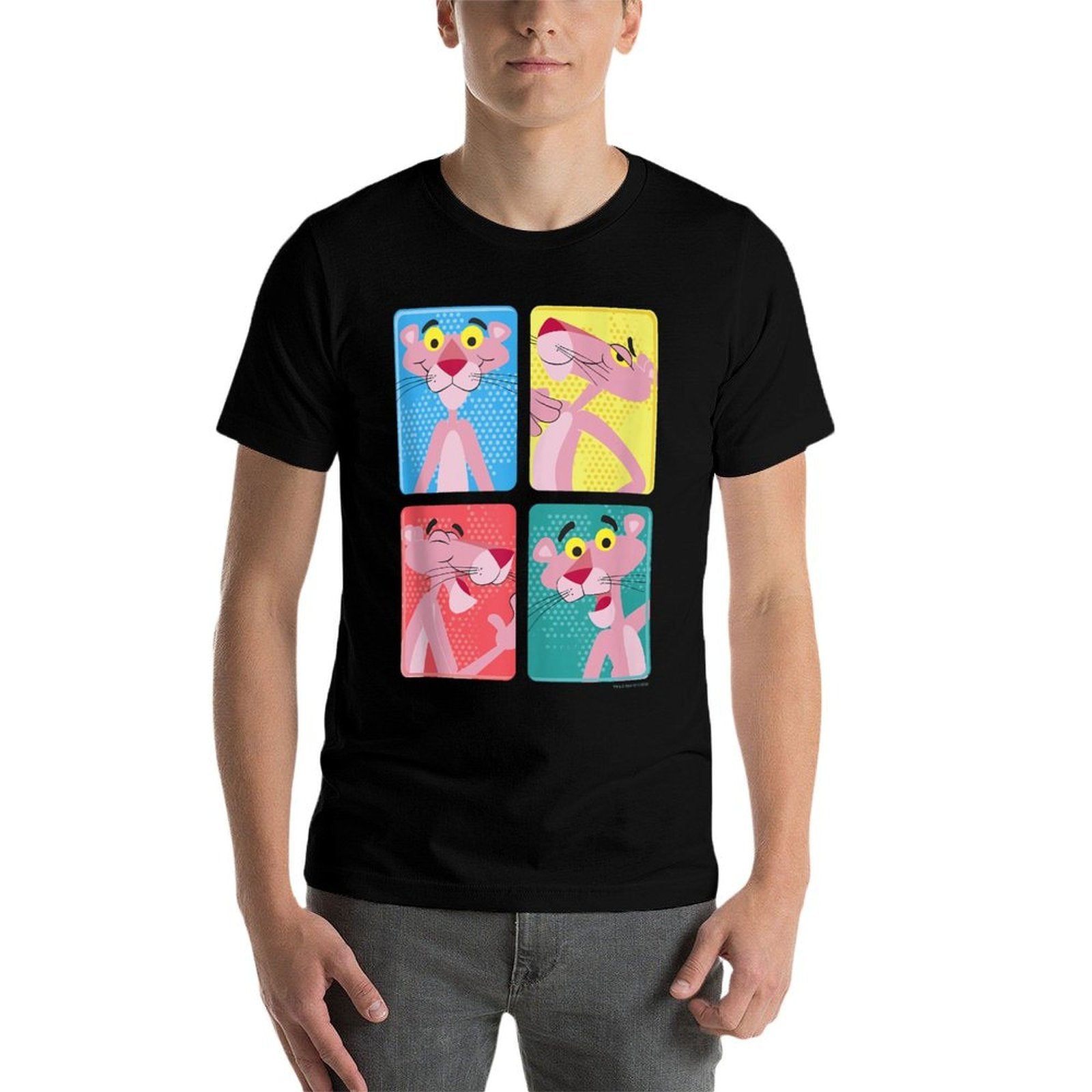 Pink Panther Colorful Portrait Pose Panels  Rolled Sleeves T-Shirt