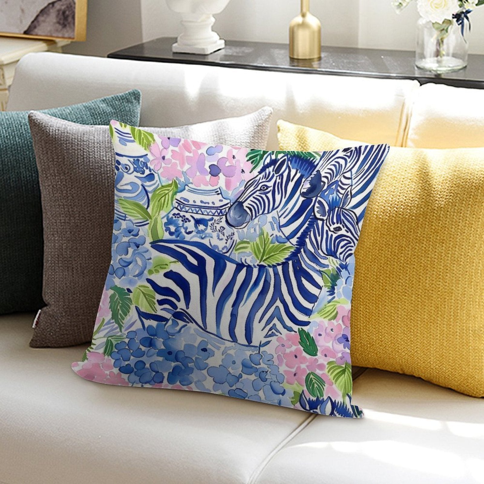 Hydrangea in Chinoiserie Jars And Blue Zebras Soft Ultra-Soft Texture Throw Pillow