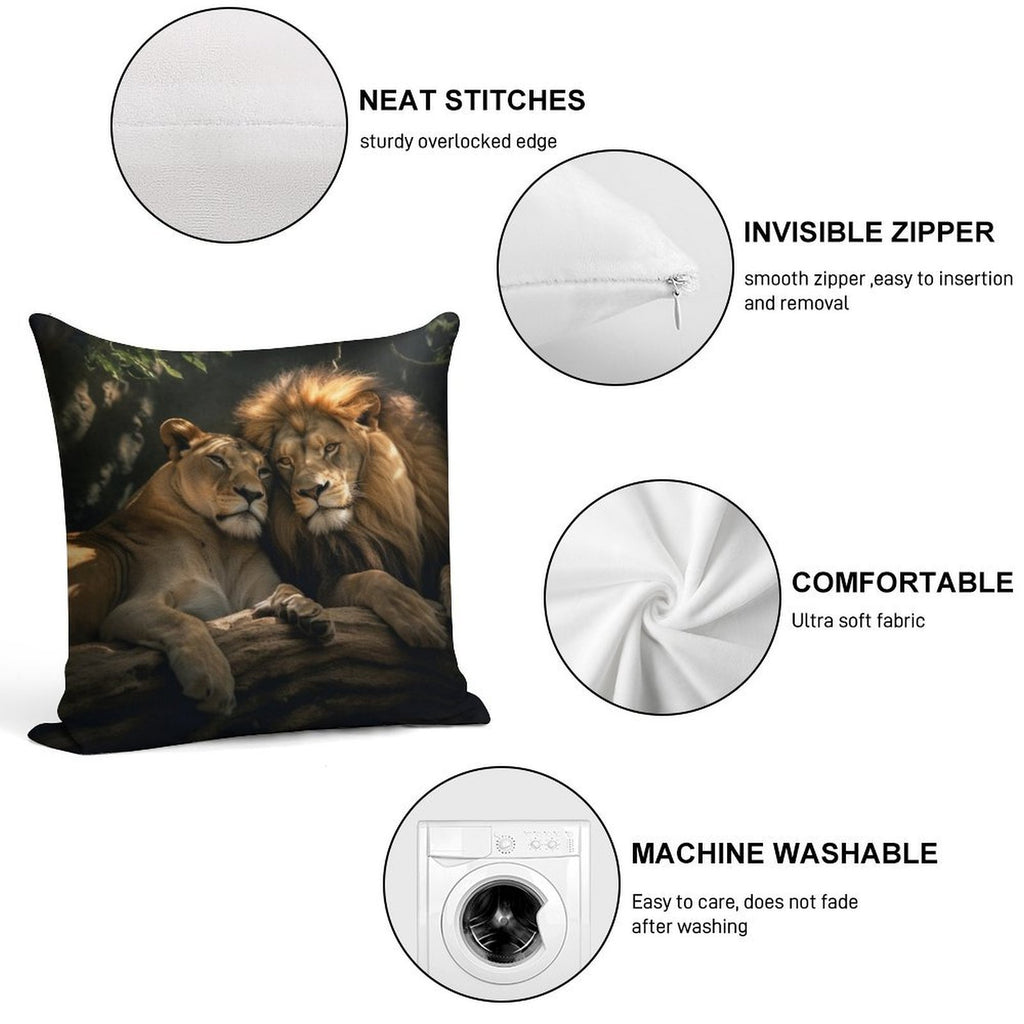 Lion And Lioness Soft Washable Throw Pillow
