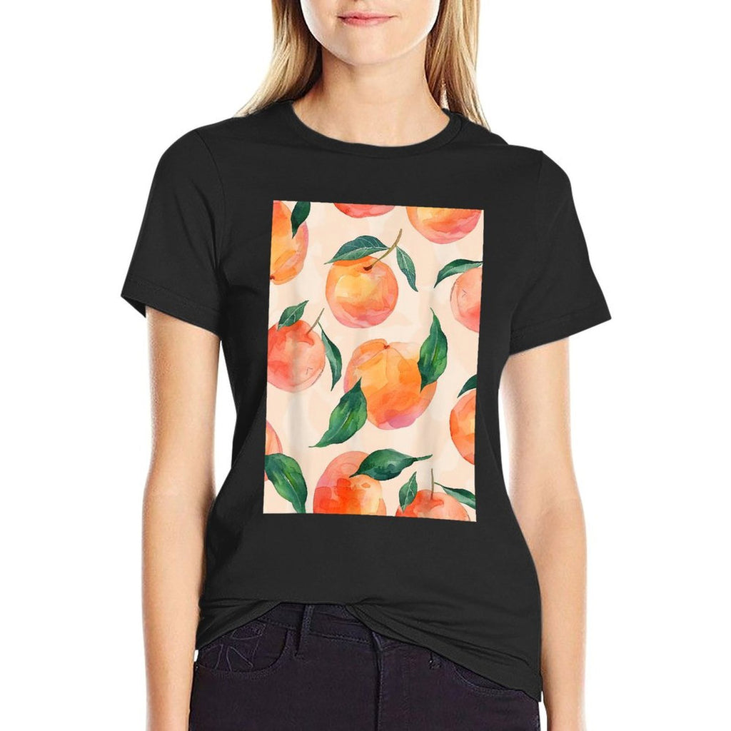 Cute Watercolor Pattern Art Peach Fruit Comfortable T-Shirt