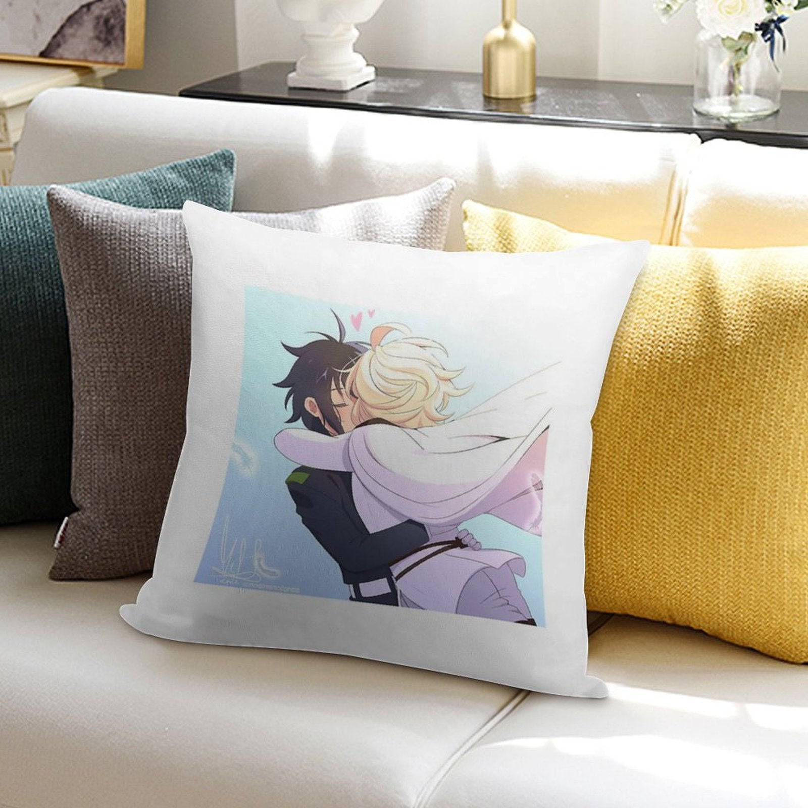 Owari No Seraph MikaYuu Kiss Soft Durable Construction Throw Pillow