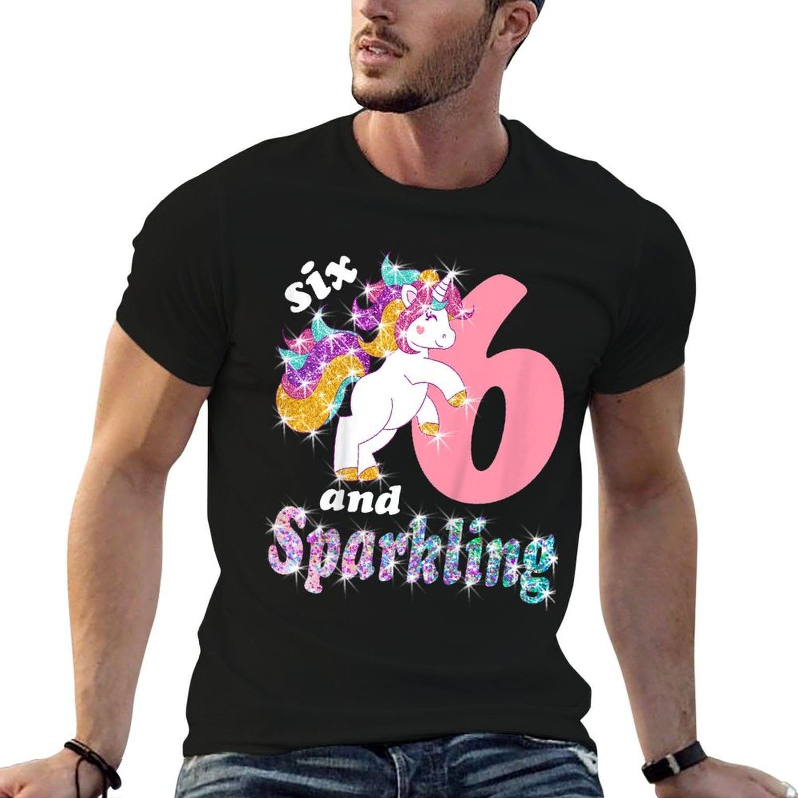 Kids 6 & Sparkling Unicorn Birthday 6 Years Old for Girls  Versatile T-Shirt