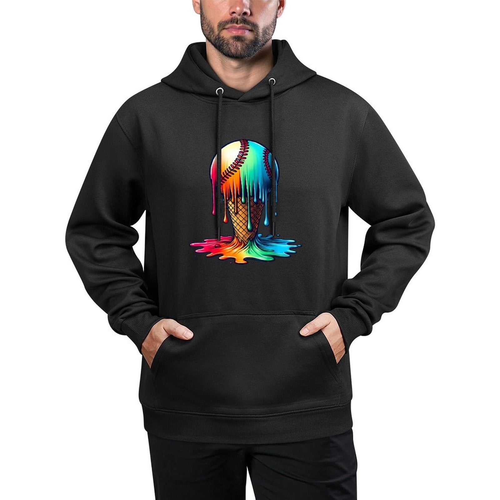 Baseball Ice Cream Ball Baseball Boys Youth Watercolor Lover Cotton-Polyester Blend Hoodie