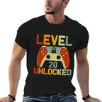 Level 20 Unlocked 20 Years Old Gaming Lover 20th Birthday  Tagless Design T-Shirt