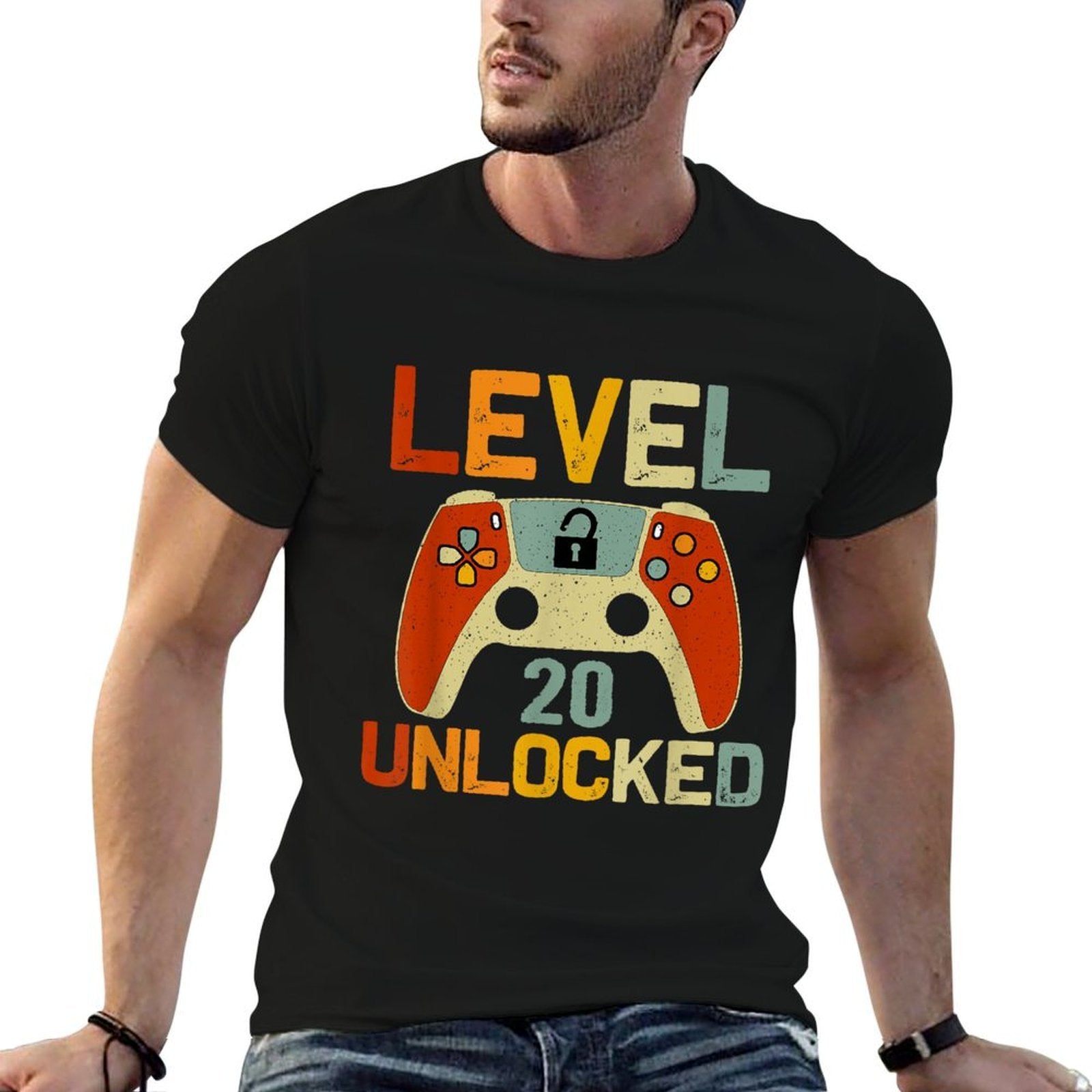 Level 20 Unlocked 20 Years Old Gaming Lover 20th Birthday  Tagless Design T-Shirt