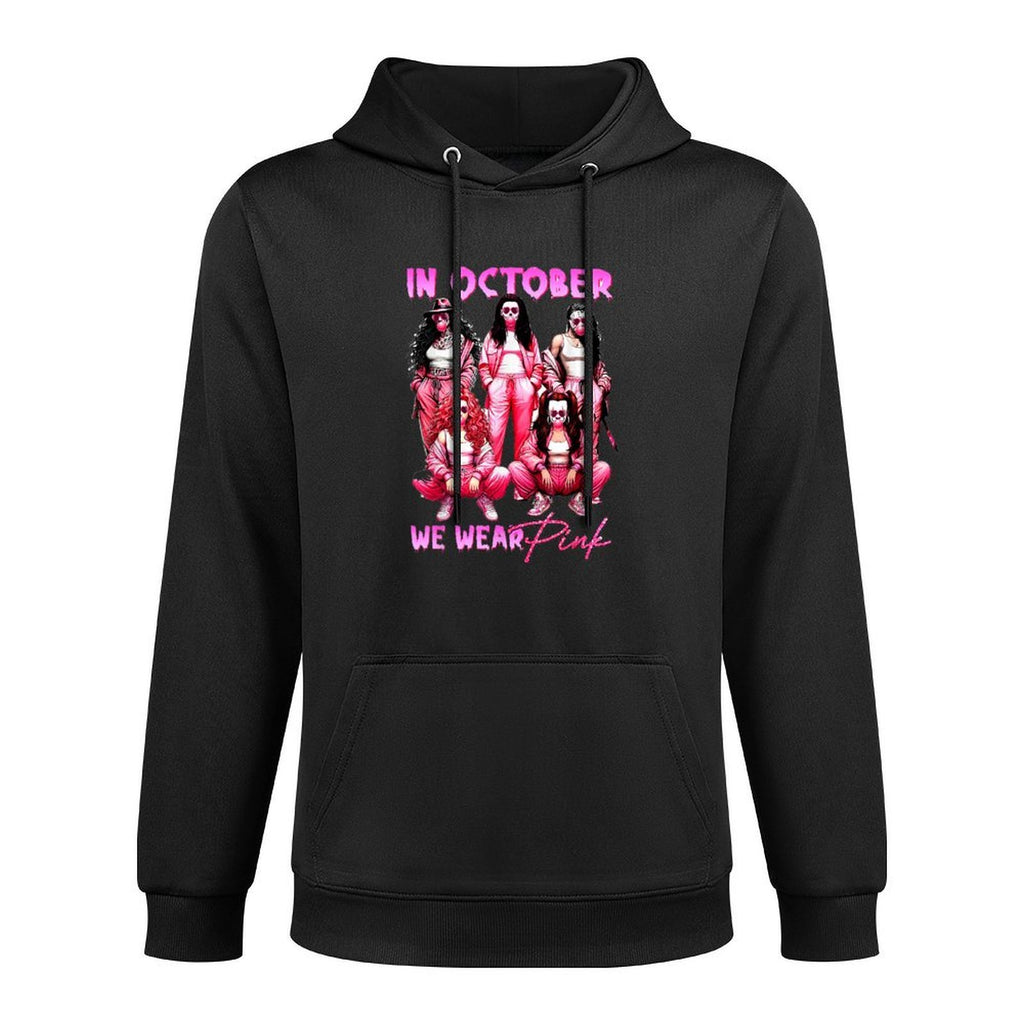 In October We Wear Pink Horror Breast Cancer Awareness Meme Pilling-Resistant Hoodie
