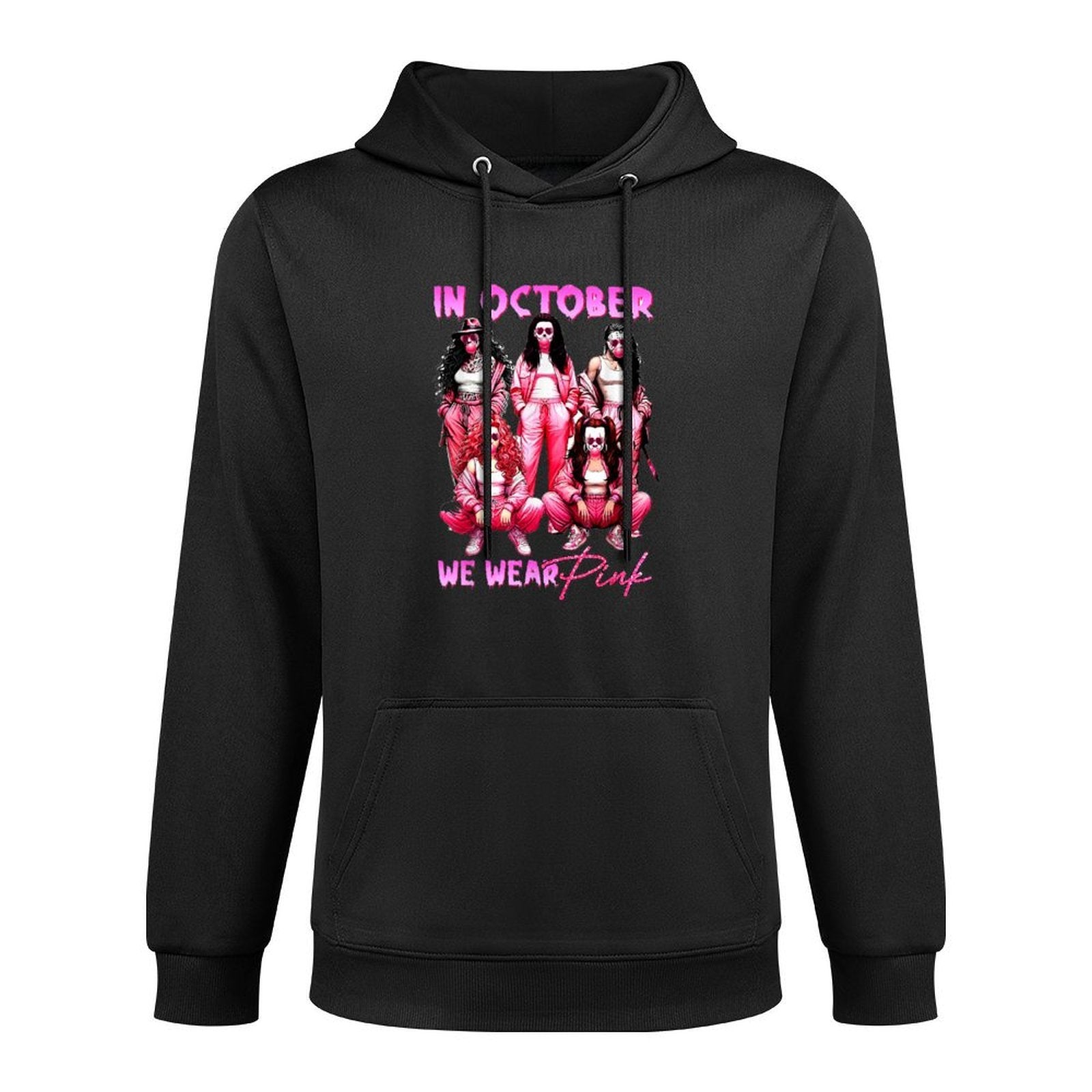 In October We Wear Pink Horror Breast Cancer Awareness Meme Pilling-Resistant Hoodie