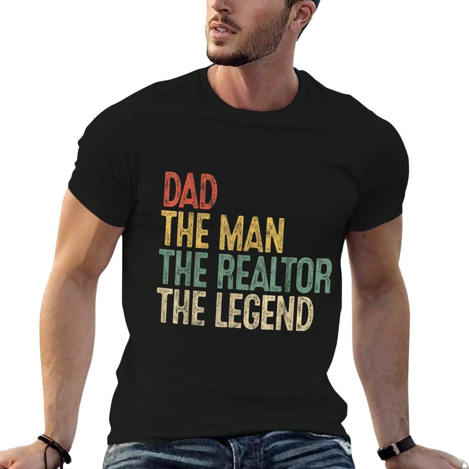 Vintage Dad Man Realtor Legend Gift Father Real Estate Agent  Fade-proof Color T-Shirt