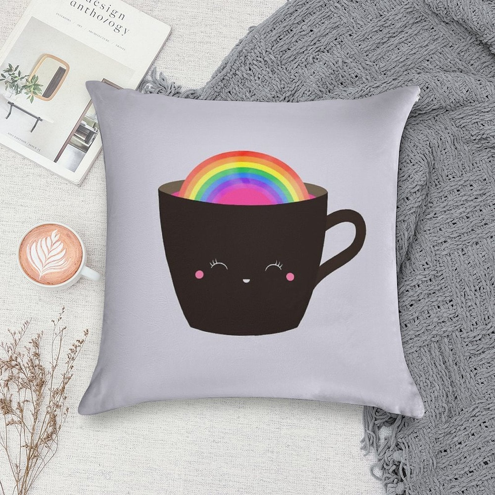 Rainbow in My Cup Soft Warmth Comfort Throw Pillow