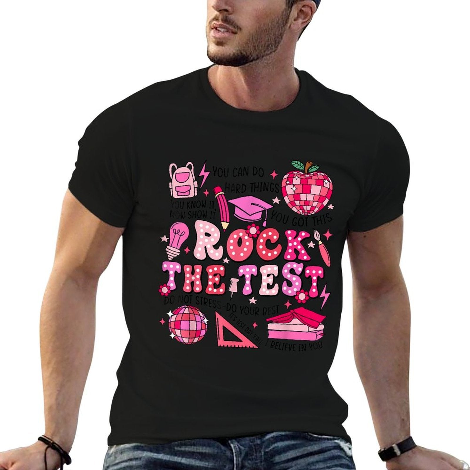 Rock The Test Testing Day Dont Stress Do Your Best Teacher  Trendy Pattern T-Shirt