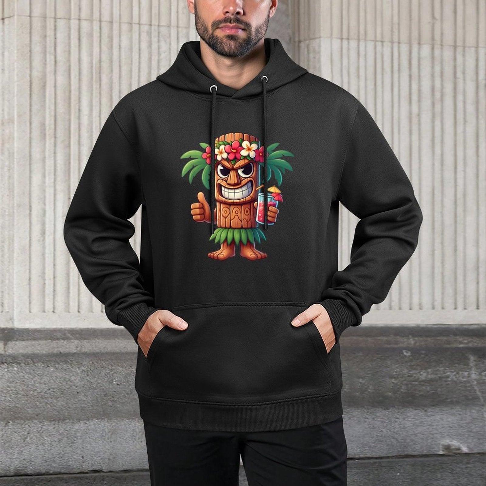 Mens Tiki Man Hawaiian Summer Tropical Luau Party Kids Machine Washable Hoodie