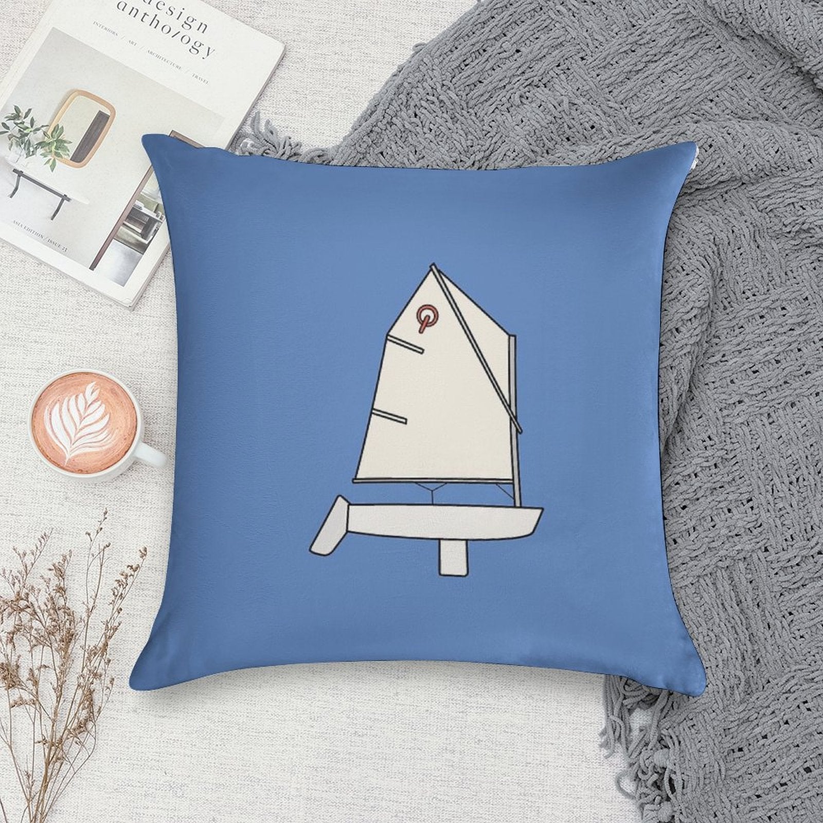 Optimist Sailboat - White Soft Skin-Friendly Throw Pillow