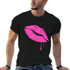 Hot Pink Lips Neon T-shirt 80s Kiss  Moisture-wicking T-Shirt