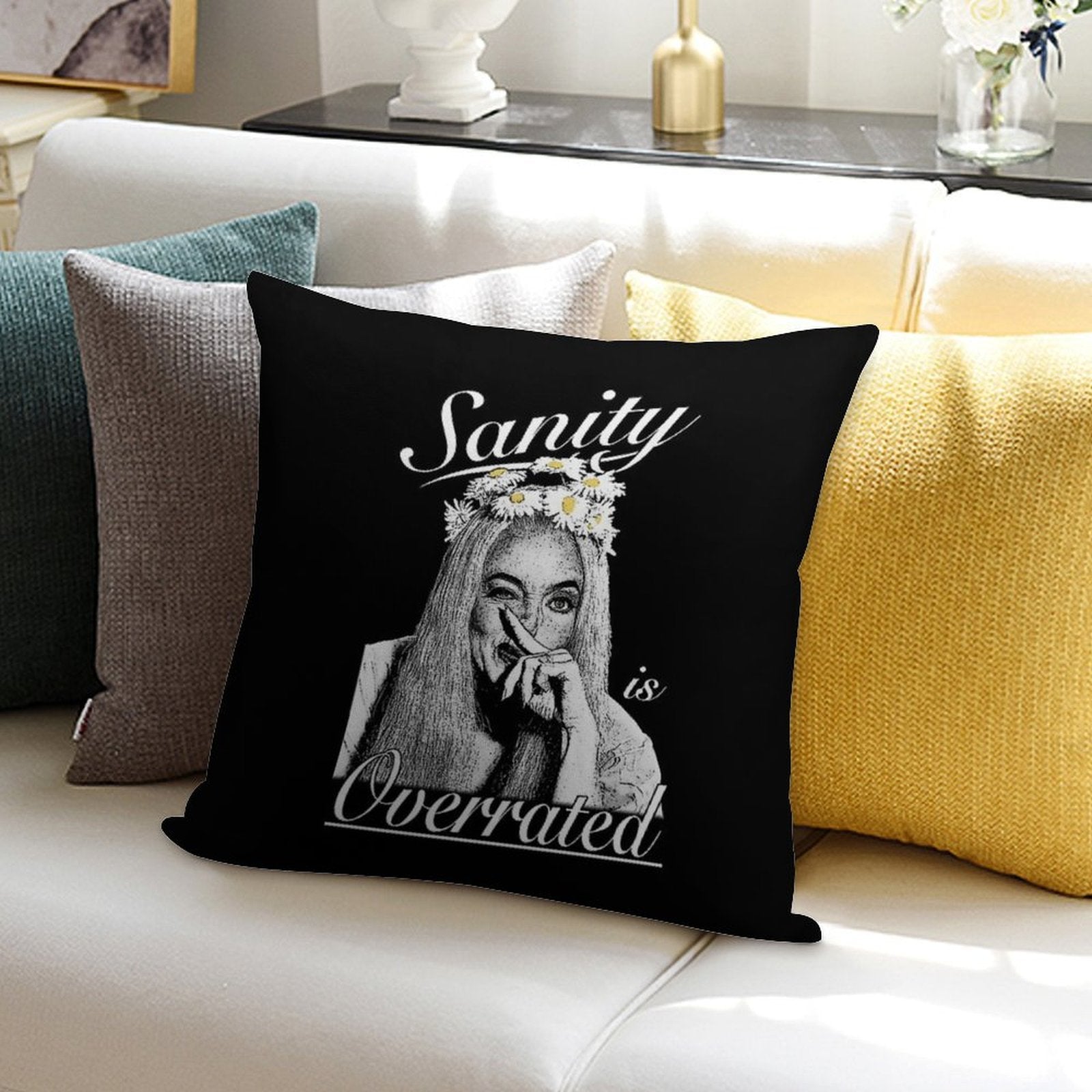 Ophelia- Sanity Is Overrated (B&W) Soft Multiple Sizes Throw Pillow