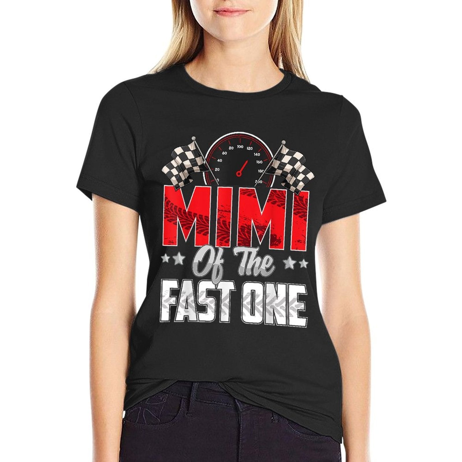 1 Year Old Racing Car Fast One Birthday 1st Family Mimi  Stretchy T-Shirt